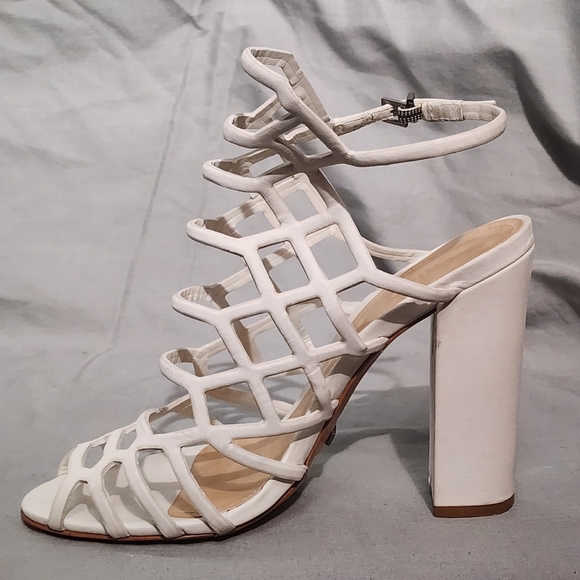 SCHUTZ Pearl White Jaden Caged Heeled Sandal, size 8B - Picture 2 of 8